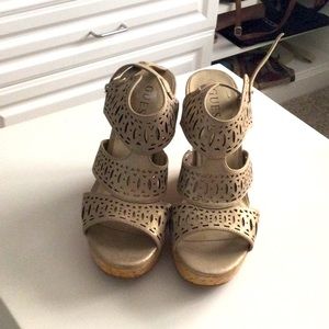 Gold Guess wedge sandal